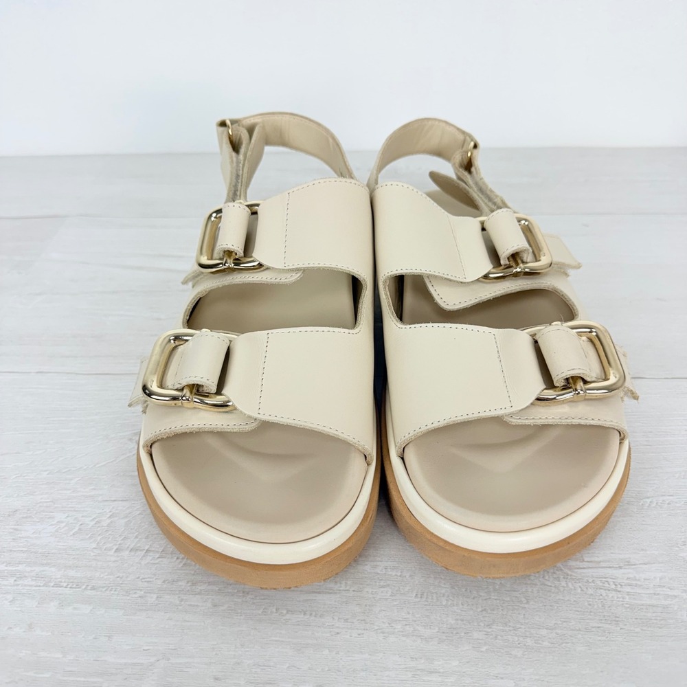 Alohas Harper Leather Sandals Womens 40 US 9 Cream Buckle Slingback Chunky - Picture 4 of 15